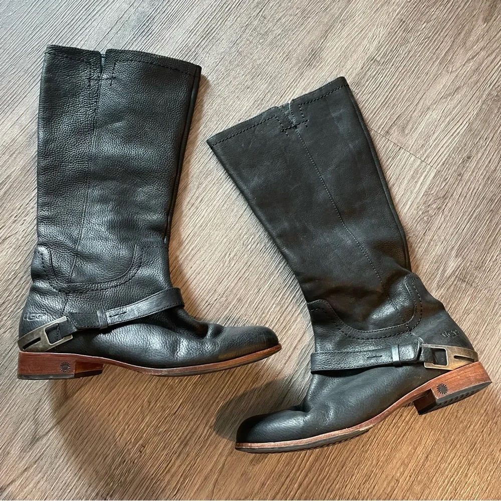 UGG Black Leather Over-the-Knee Riding Boots